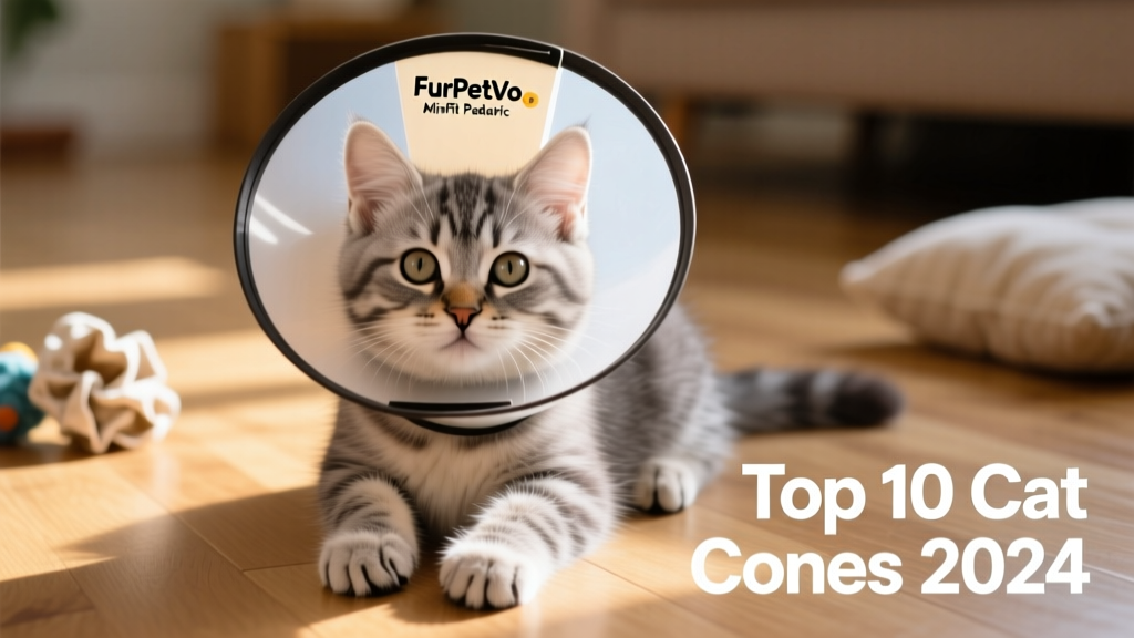 Close-up of a kitten wearing the FurPetVo MiniFit Pediatric Cone, looking relaxed and able to groom nearby paws safely
