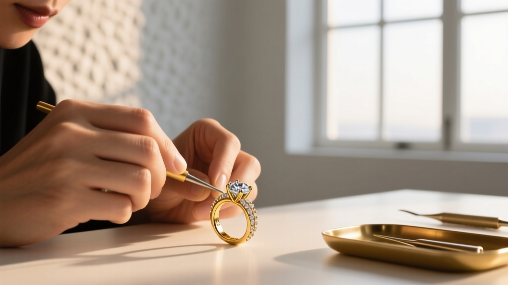 Jeweler's hands using pliers to adjust the tension of a 16-gauge Argentium silver safety pin wire coil on a wooden workbench.