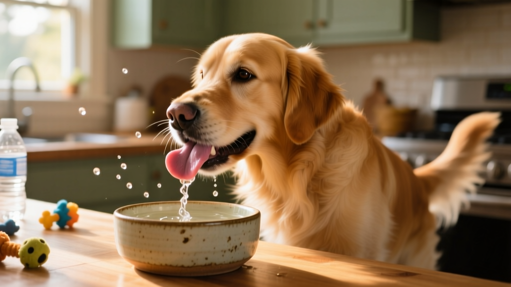 slow-motion video still showing a dog's tongue forming a ladle shape as it lifts water from a bowl