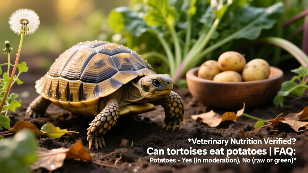 Healthy tortoise walking across a natural substrate with edible weeds nearby