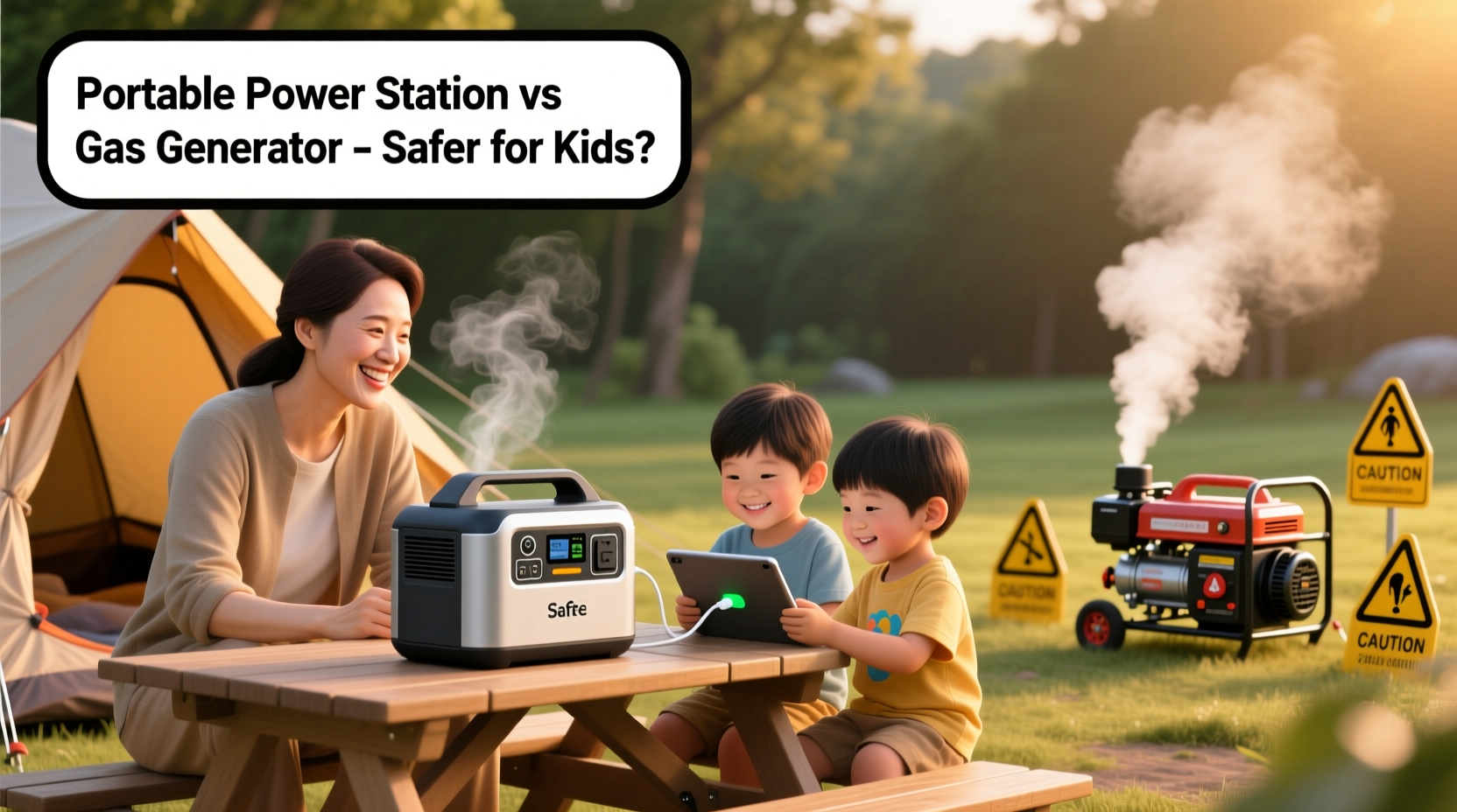 portable power station vs gas generator which is safer for camping with kids