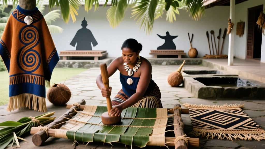 Fijian Tapa Beating Techniques And Bark Cloth Pattern Transfer Methods