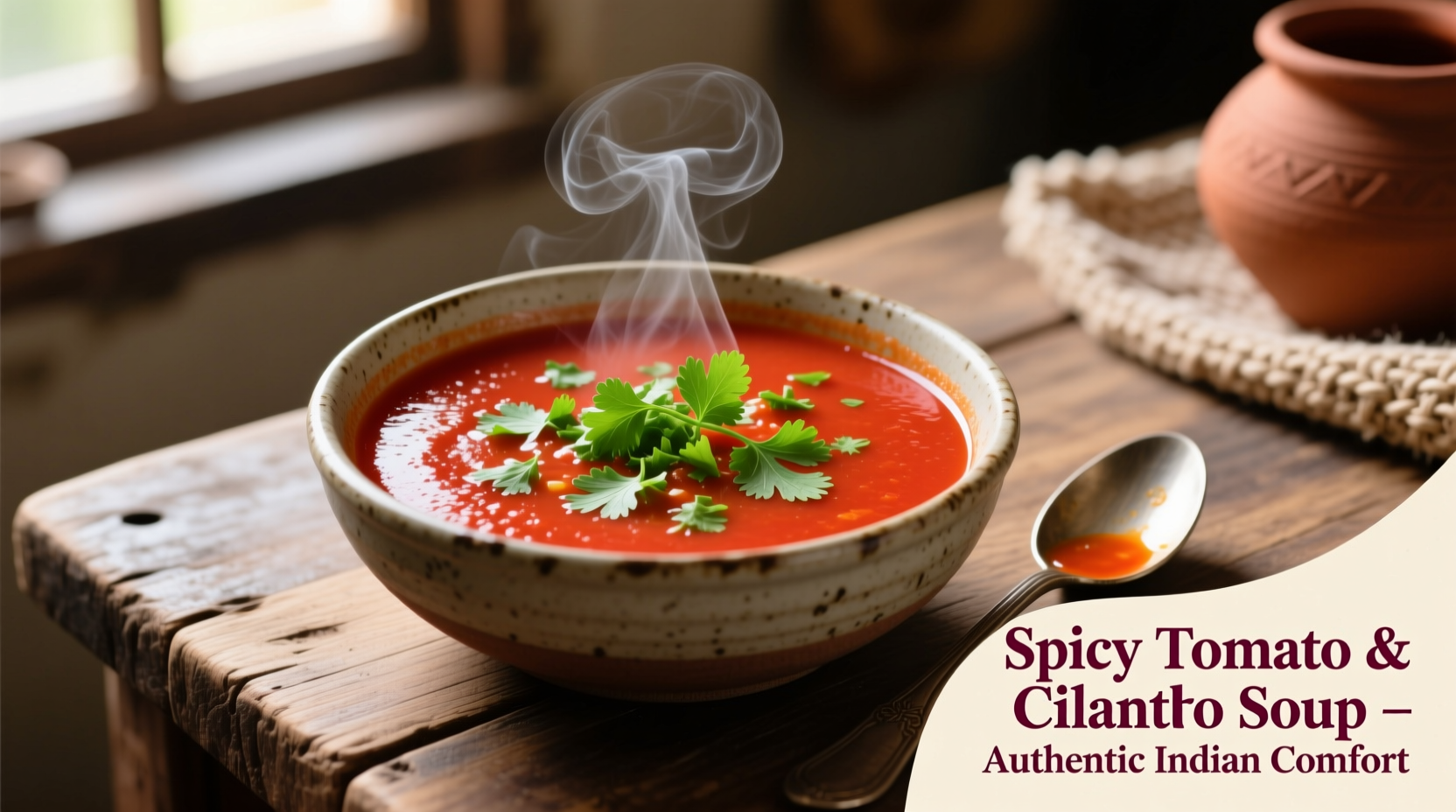 Fresh Indian tomato soup with cilantro garnish