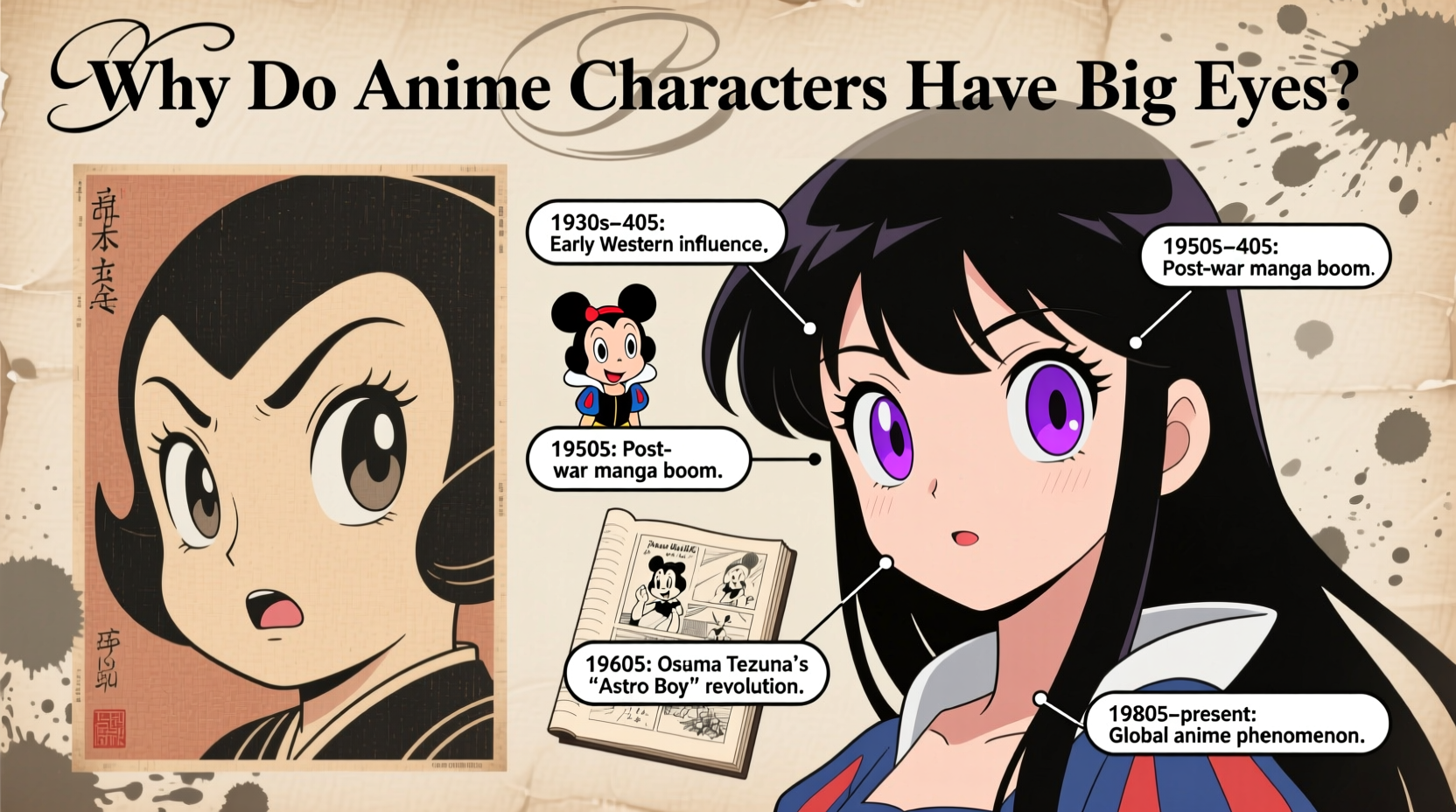 why do anime characters often have big eyes and where did the style originate
