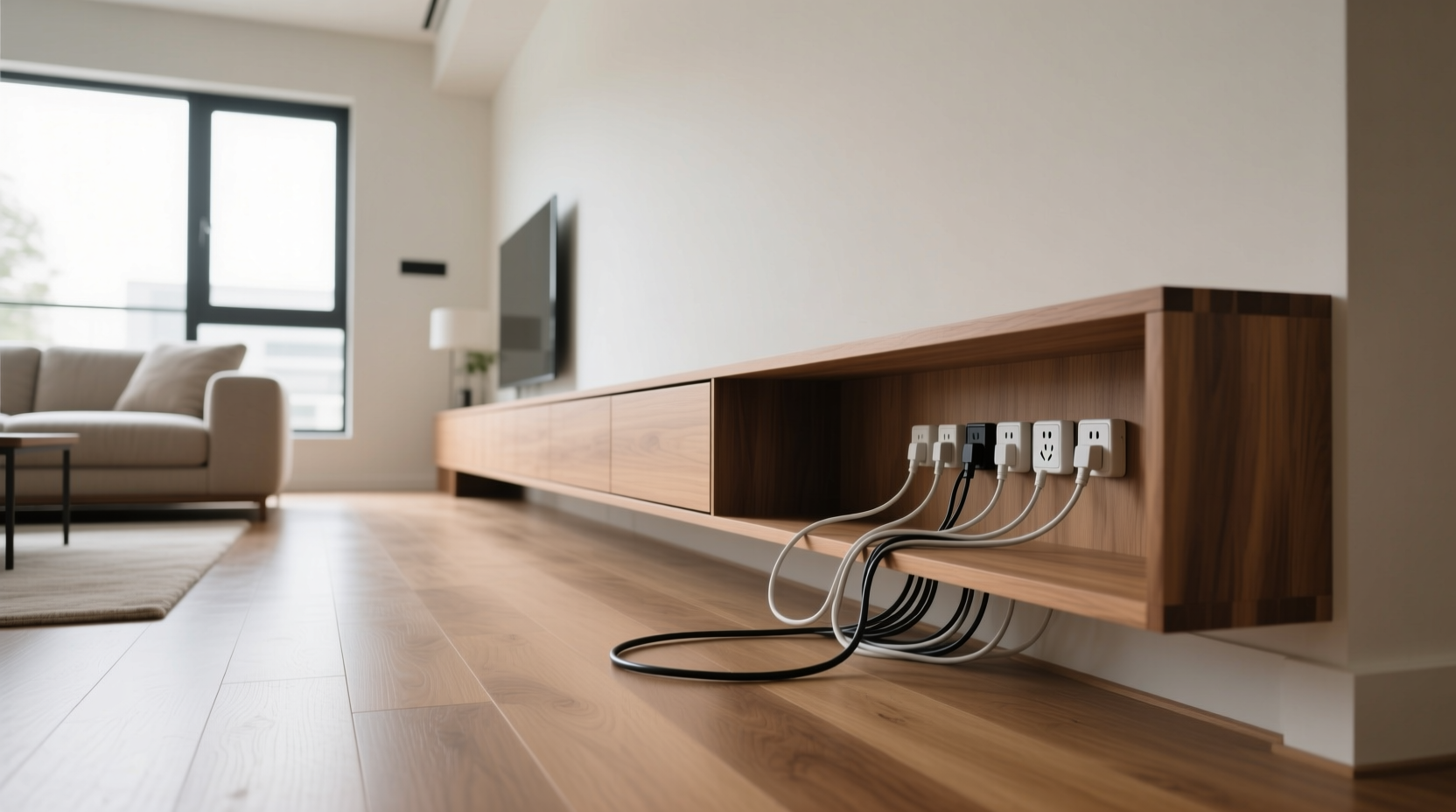 how to hide extension cords on hardwood floors without tripping hazards or tape residue
