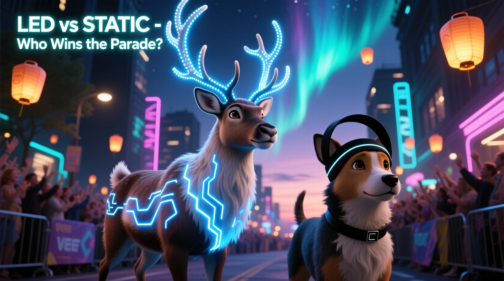 reindeer antlers with led lights vs static headbands which wins pet parades
