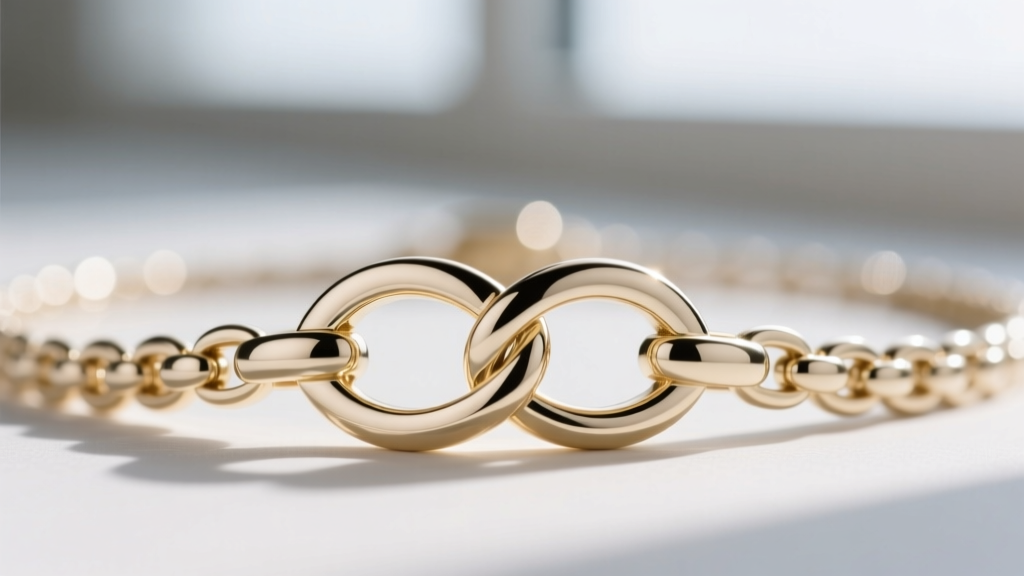 Close-up of a box clasp with double figure-eight safety catches on a 14k white gold tennis necklace, captured using a macro lens
