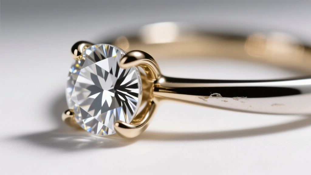 Macro shot of 18k white gold prongs securing a round brilliant diamond, showing slight rhodium wear on the delicate gallery wire.