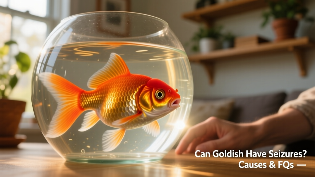 Close-up of a goldfish exhibiting abnormal swimming behavior—tilted posture and rapid, uncoordinated movements