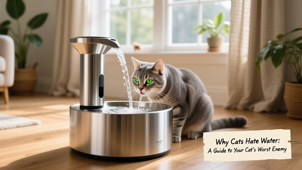 Cat drinking from a sleek, modern cat water fountain