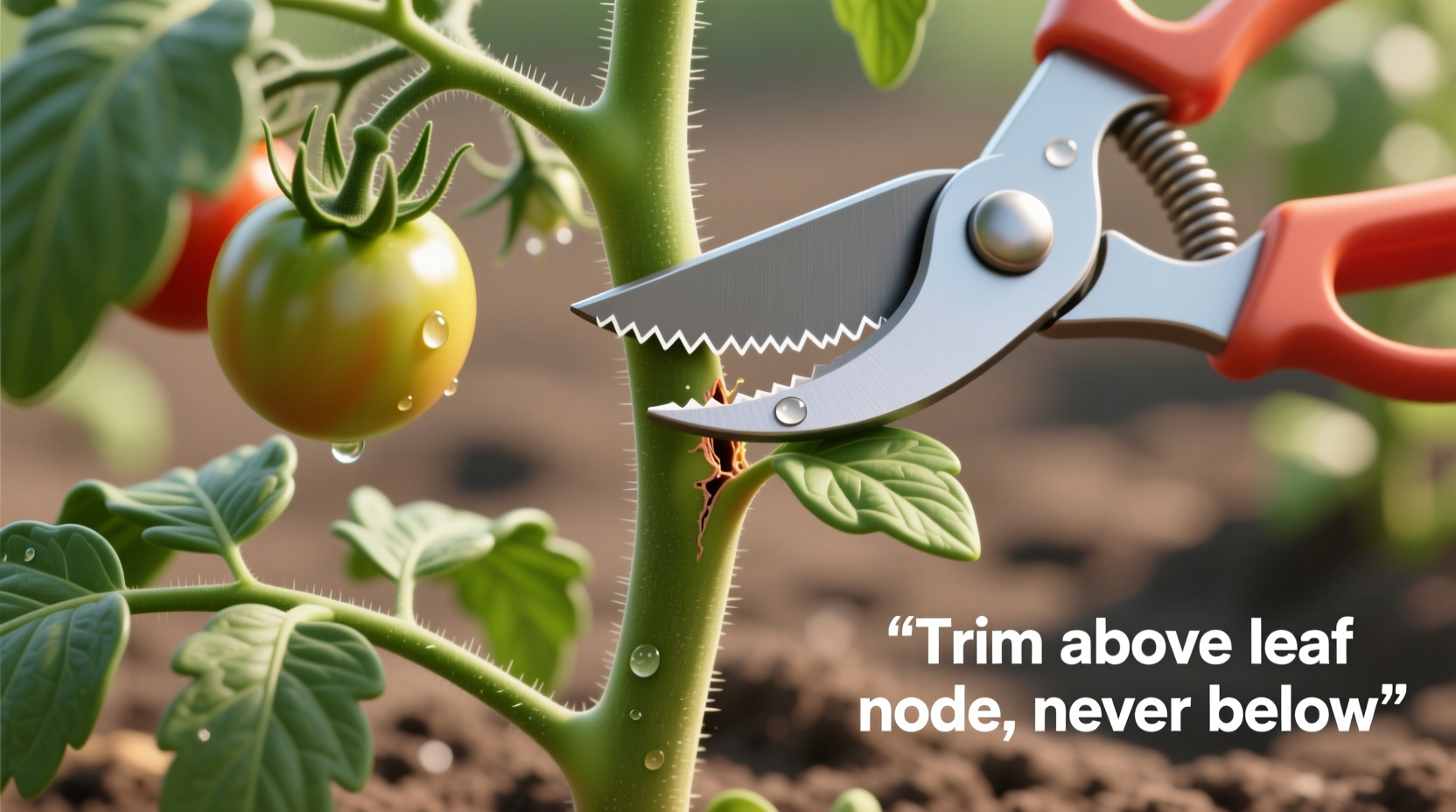 Proper technique for trimming tomato suckers with clean cut