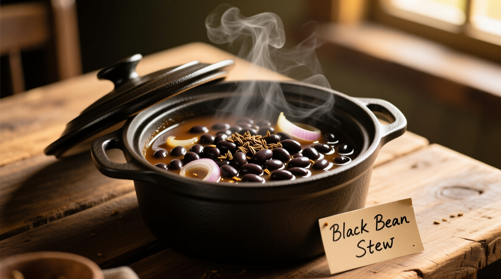 Crock pot filled with simmering black beans