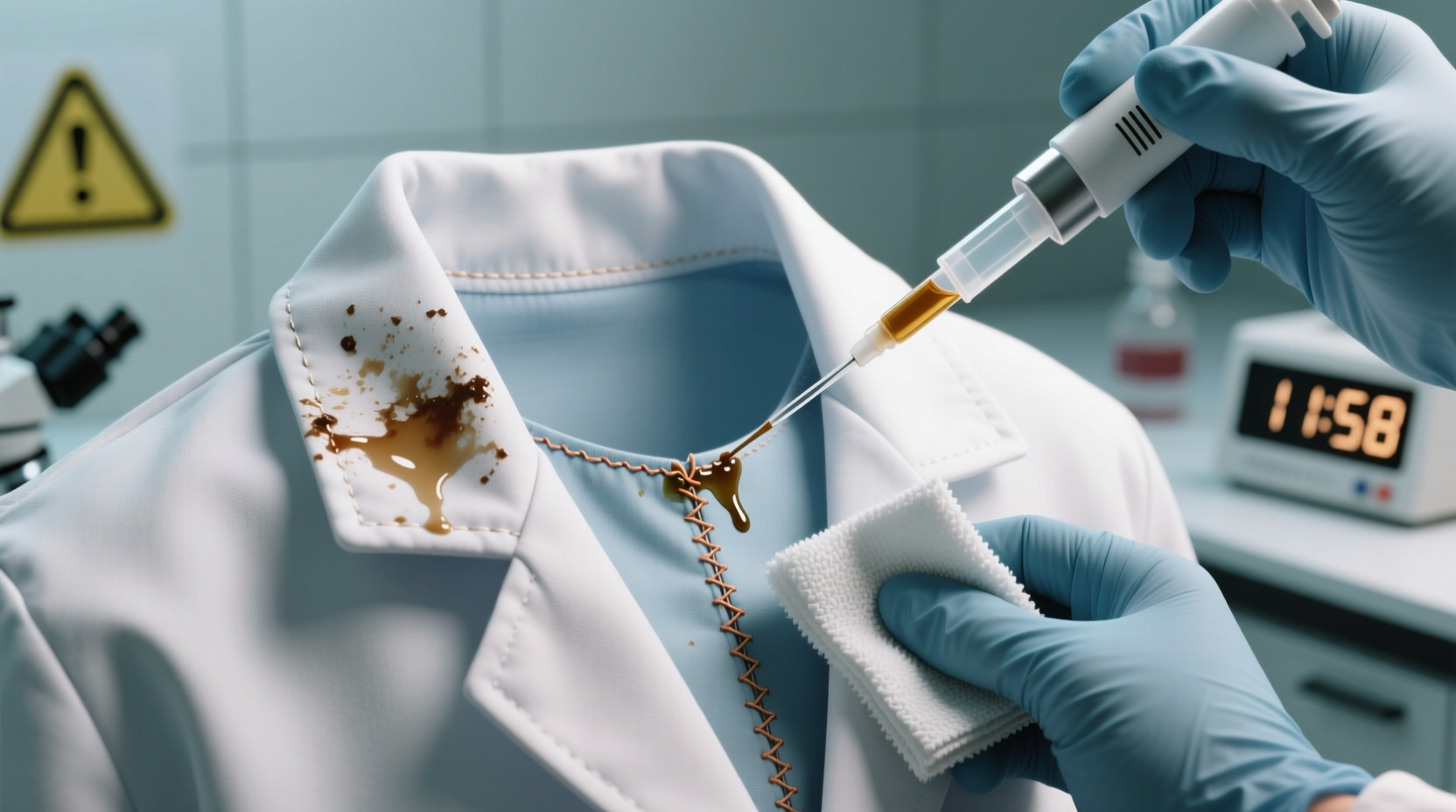 remove nail polish from lab coat collar safely