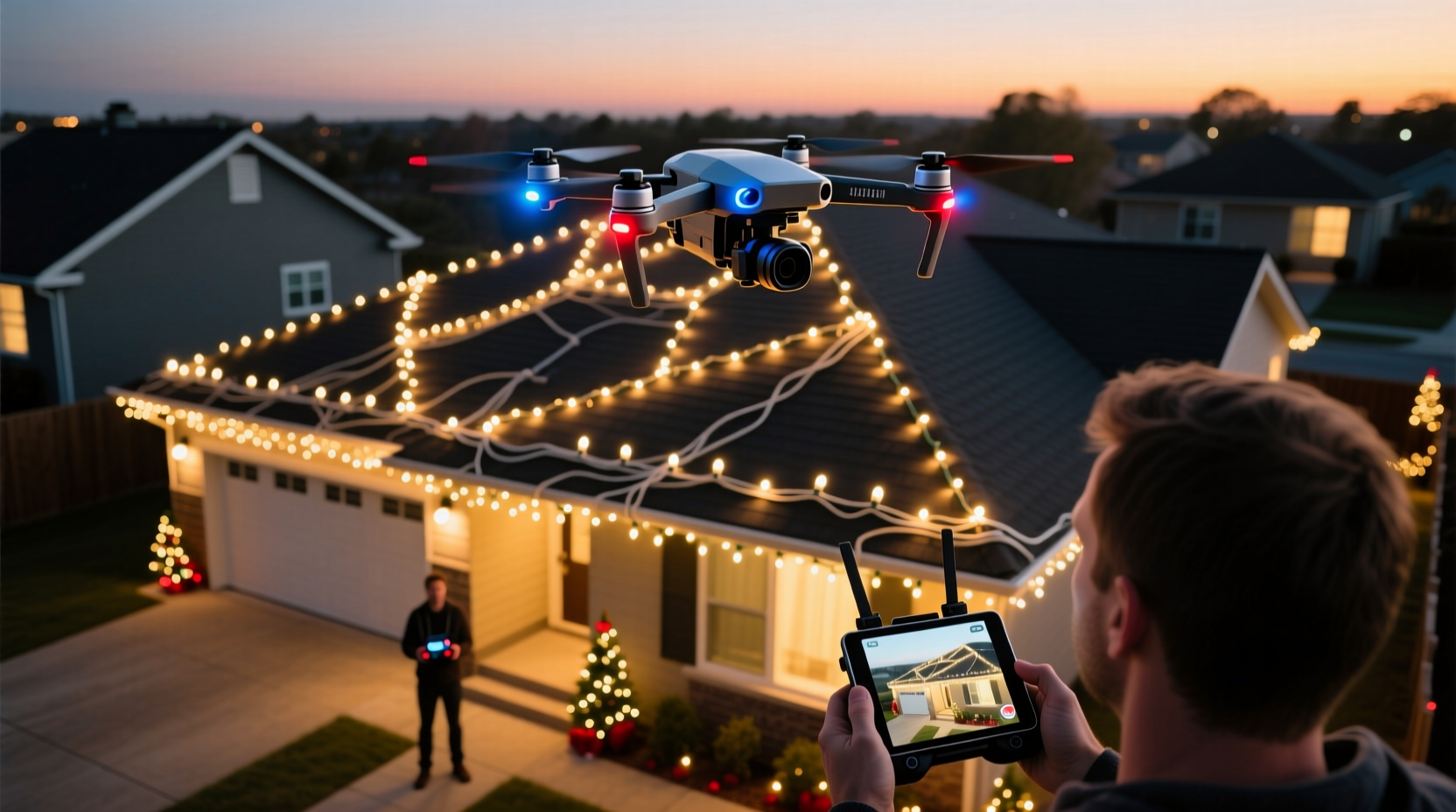 how to use a drone to check if your rooftop christmas lights are working