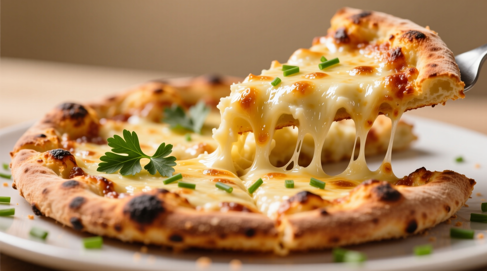 Mashed potato pizza with crispy edges and melted cheese