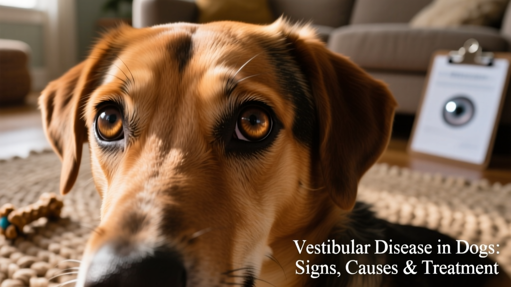 Close-up of a dog’s eyes showing horizontal nystagmus—rapid side-to-side eye movement