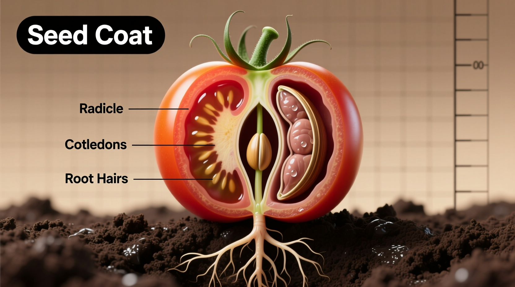 Tomato seed germination stages showing root emergence