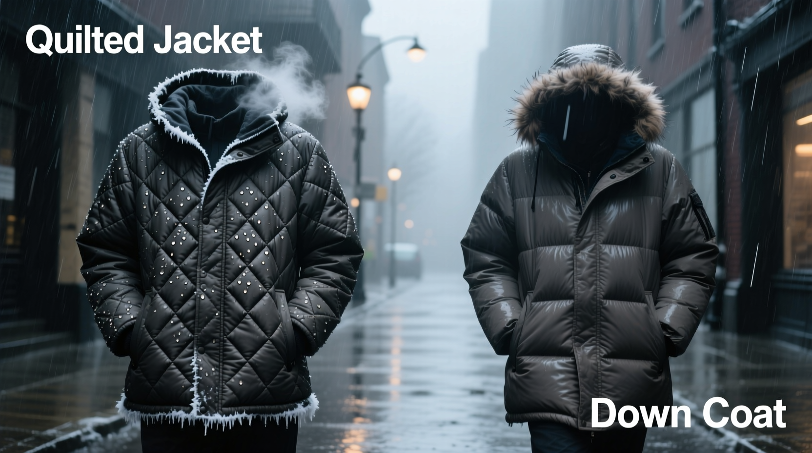 quilted jacket vs down coat which keeps you warmer in freezing rain