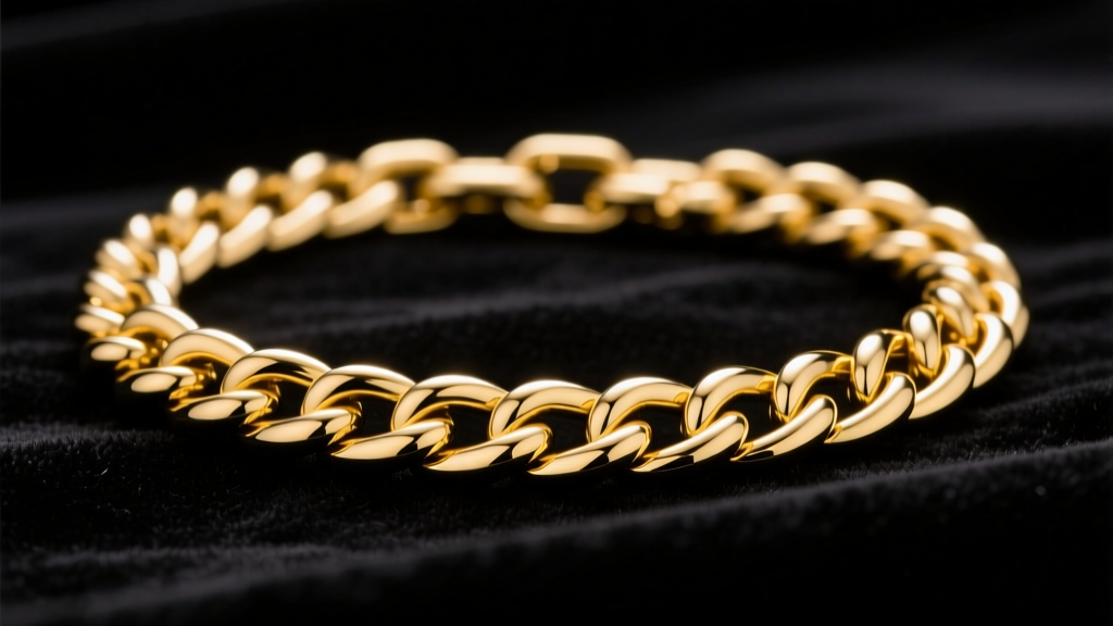 14k solid yellow gold Cuban chain on dark velvet, showing interlocking links and high polish finish under bright studio light.