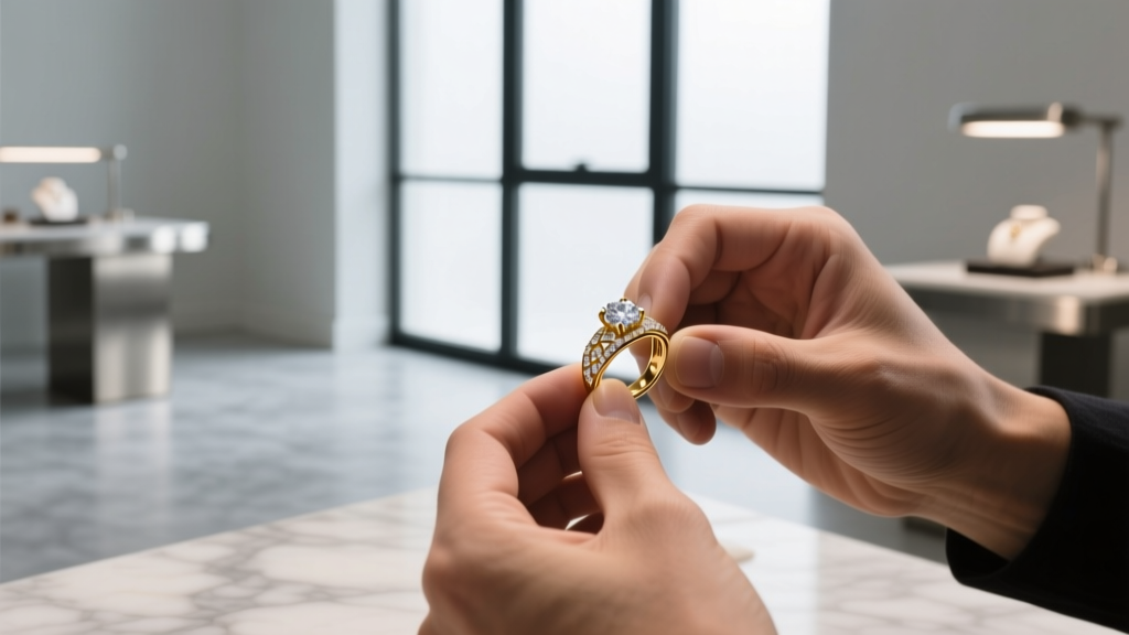 Jeweler's hands using nylon pliers to adjust the curve of a raw niobium earring fish hook wire under a bright magnifying lamp