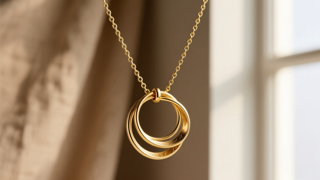 Macro photography of an 18-gauge soldered gold jump ring connecting a delicate draped chain on a handmade festoon necklace piece.