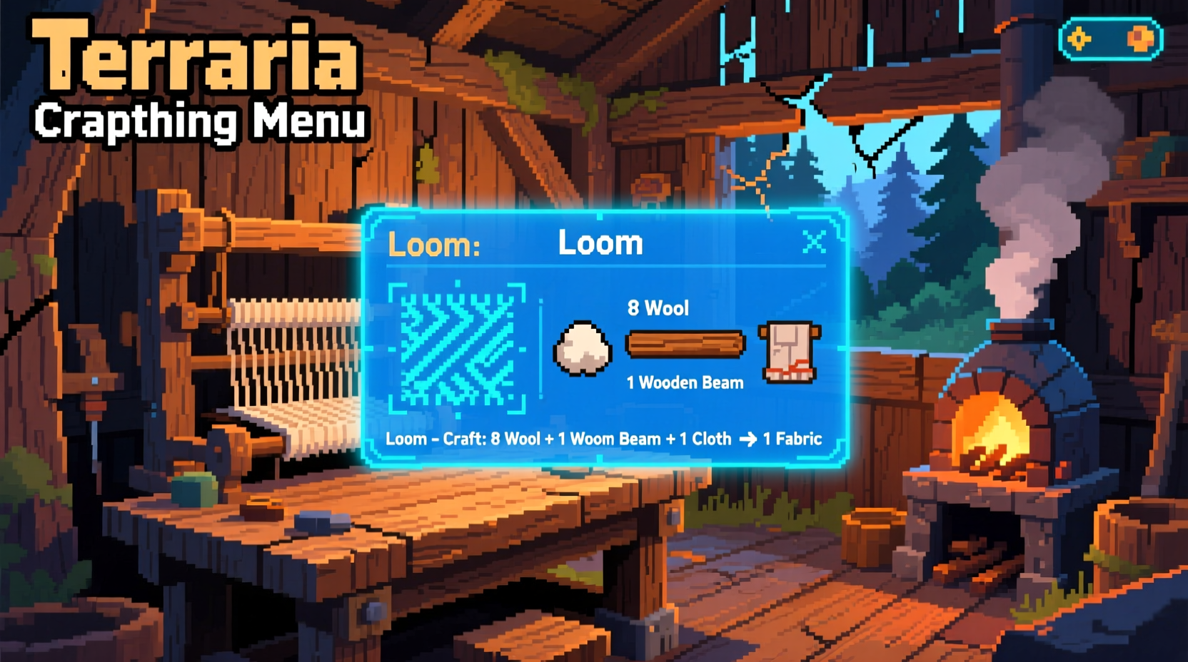 Terraria crafting interface showing loom recipe at sawmill station