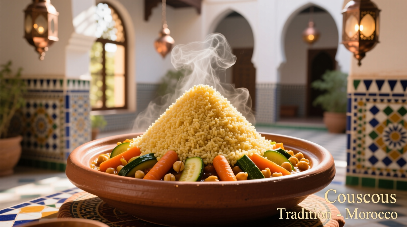 Perfectly fluffed couscous in traditional Moroccan dish