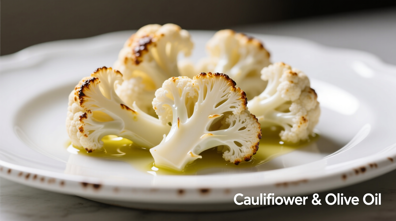 Close-up of cooked cauliflower florets on white plate