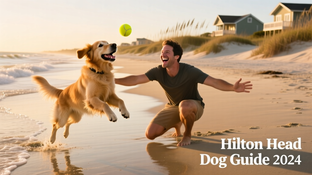 A dog and their person playing together on Burkes Beach at golden hour