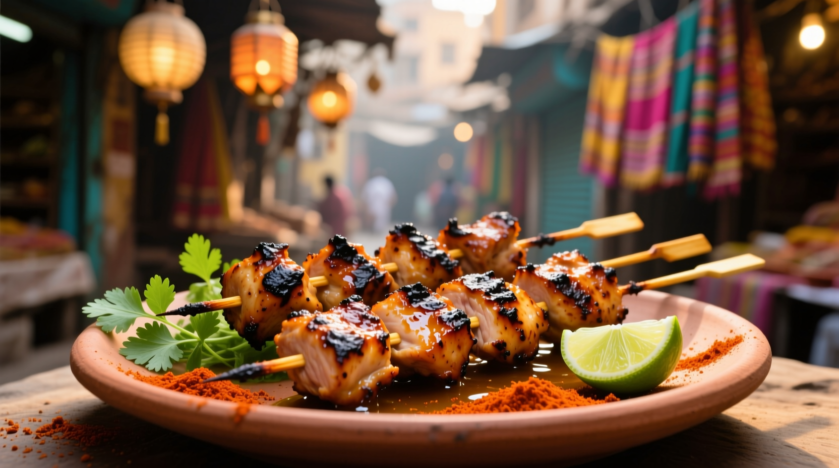 Perfectly grilled chicken tikka pieces with char marks