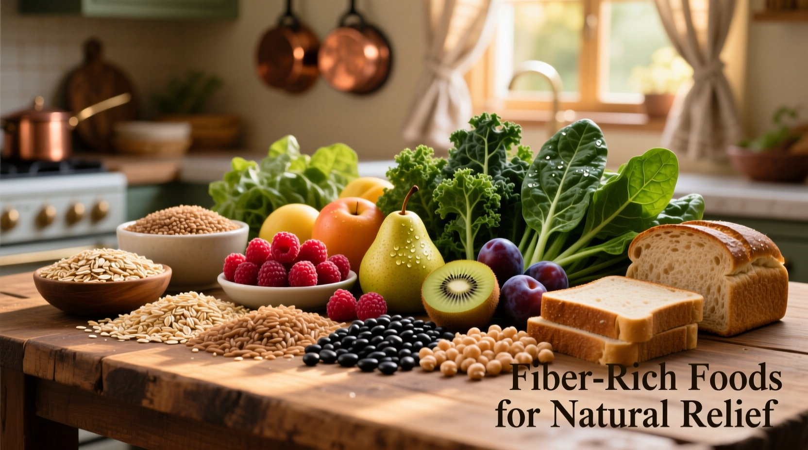 Colorful array of high-fiber foods for constipation relief