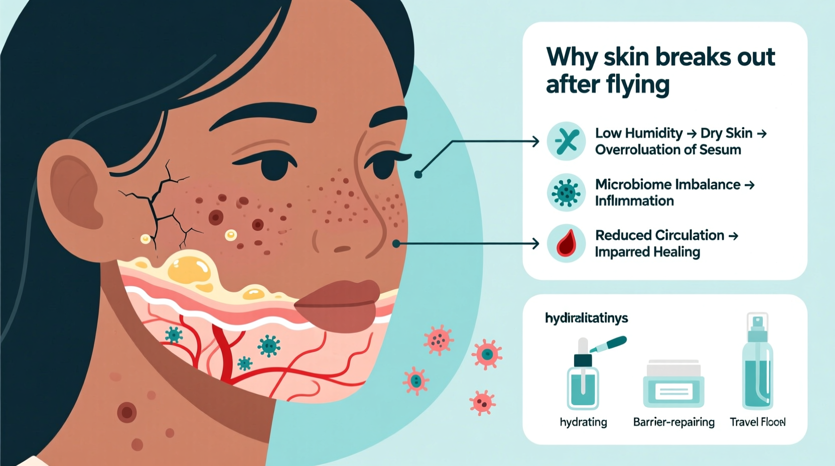 why does my skin breakout after flying and how to avoid it