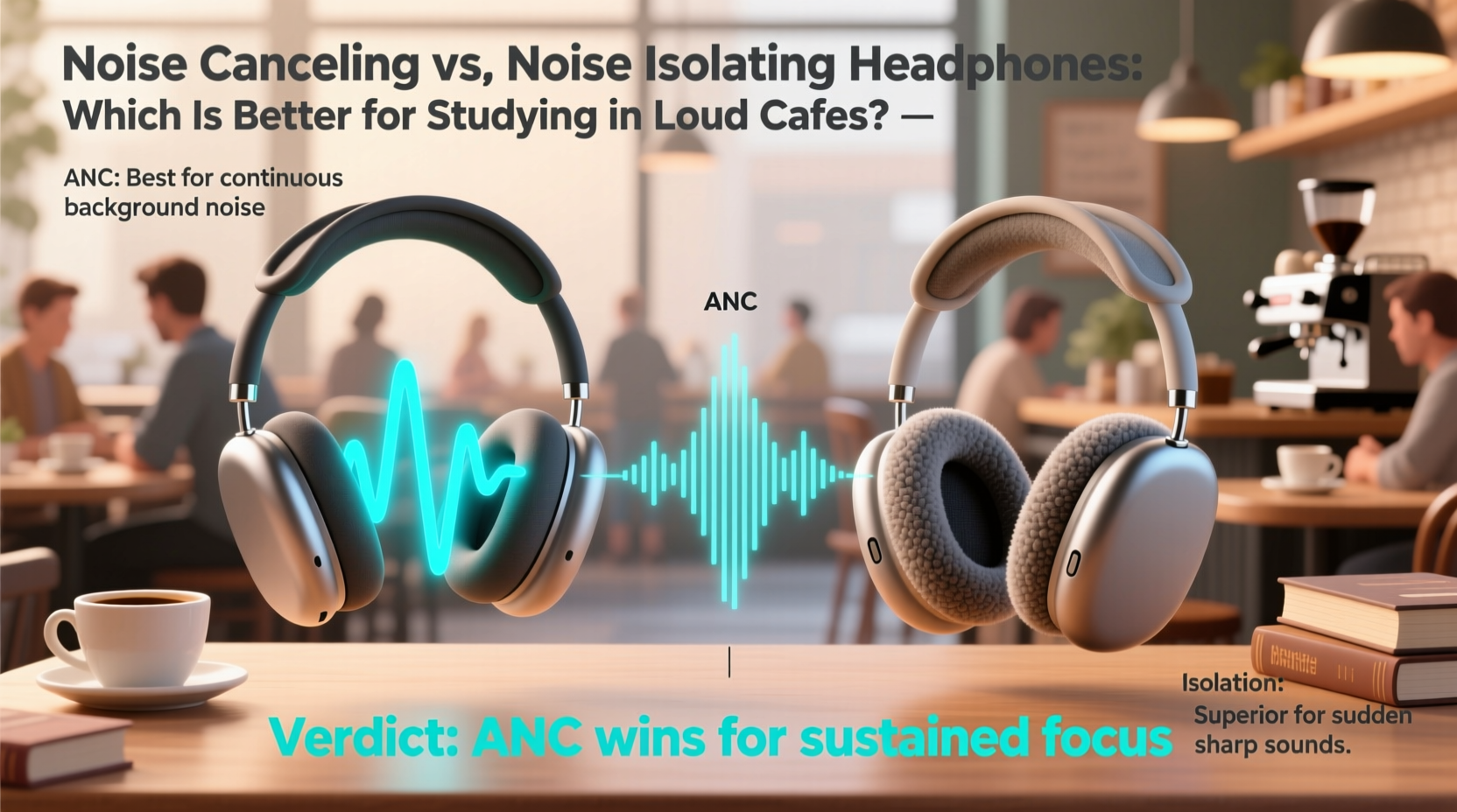 noise cancelling vs noise isolating headphones which is actually better for studying in loud cafes