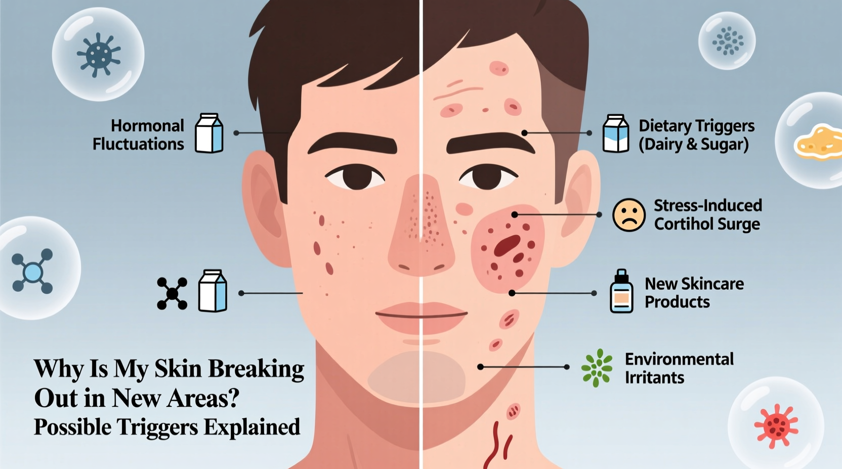 why is my skin suddenly breaking out in new areas possible triggers explained