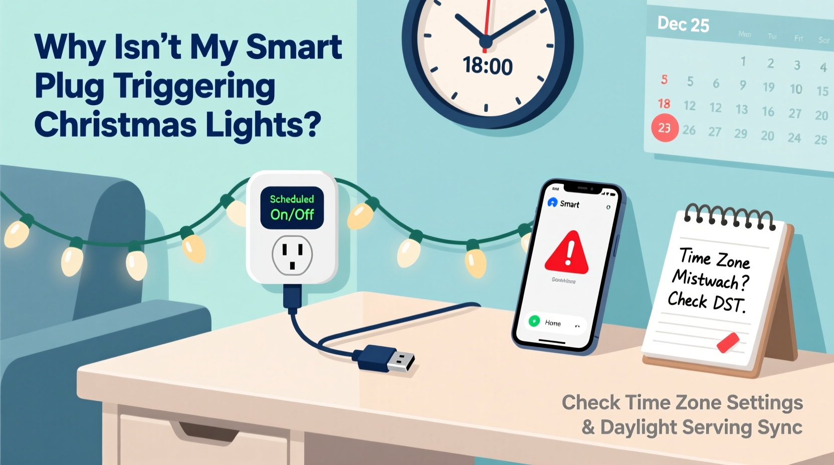 why is my smart plug not triggering christmas lights on schedule time zone fixes