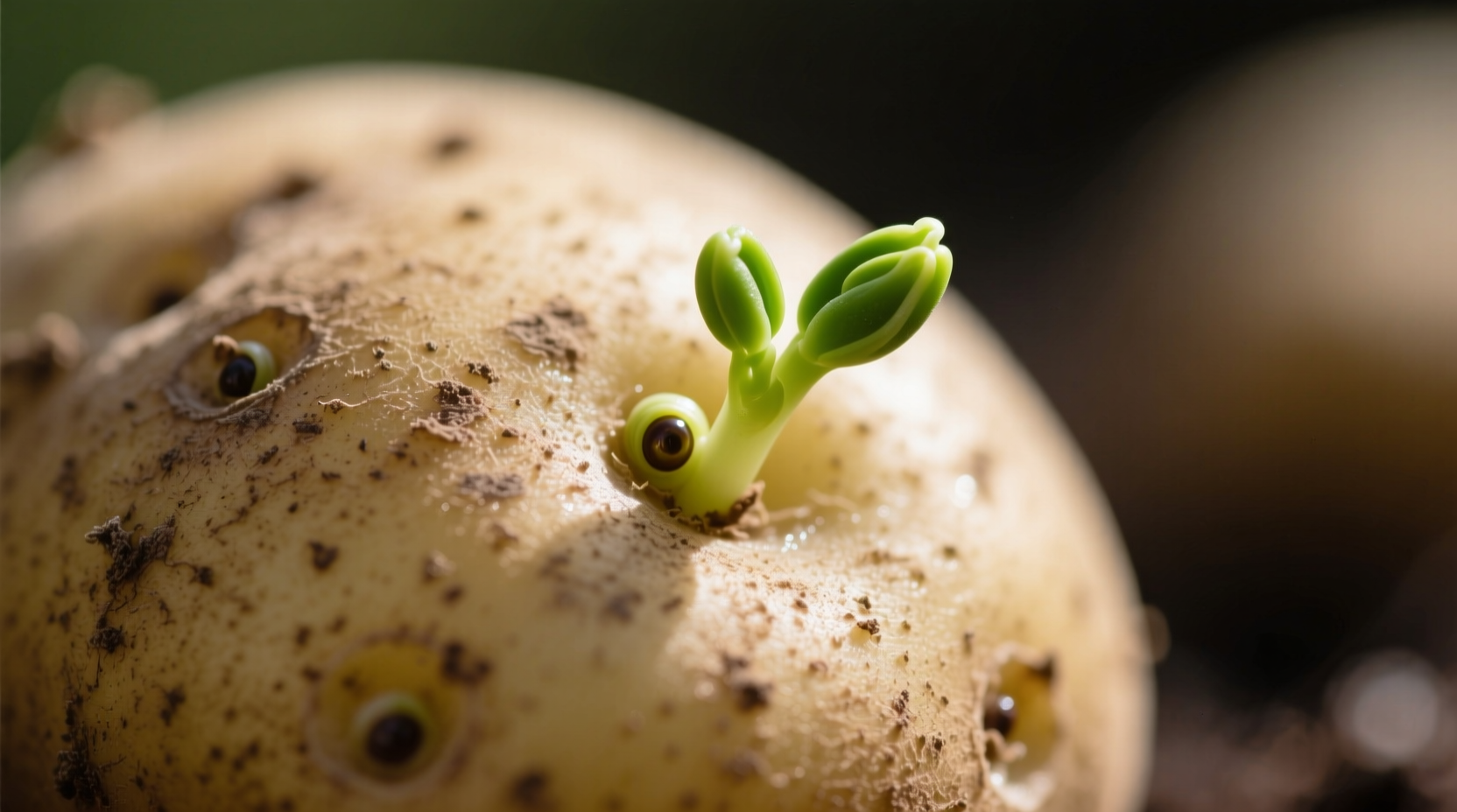 Close-up of potato with small sprouts