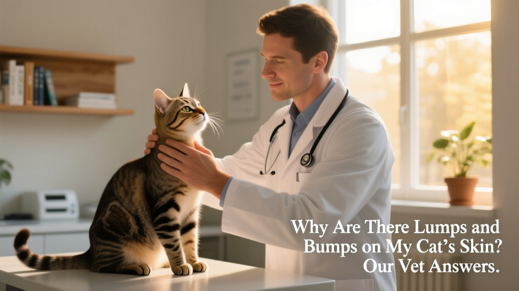 Veterinarian gently palpating a cat’s neck area during a routine exam