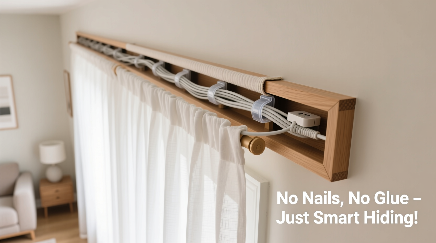 how to hide light wires behind curtains or molding without nails or glue