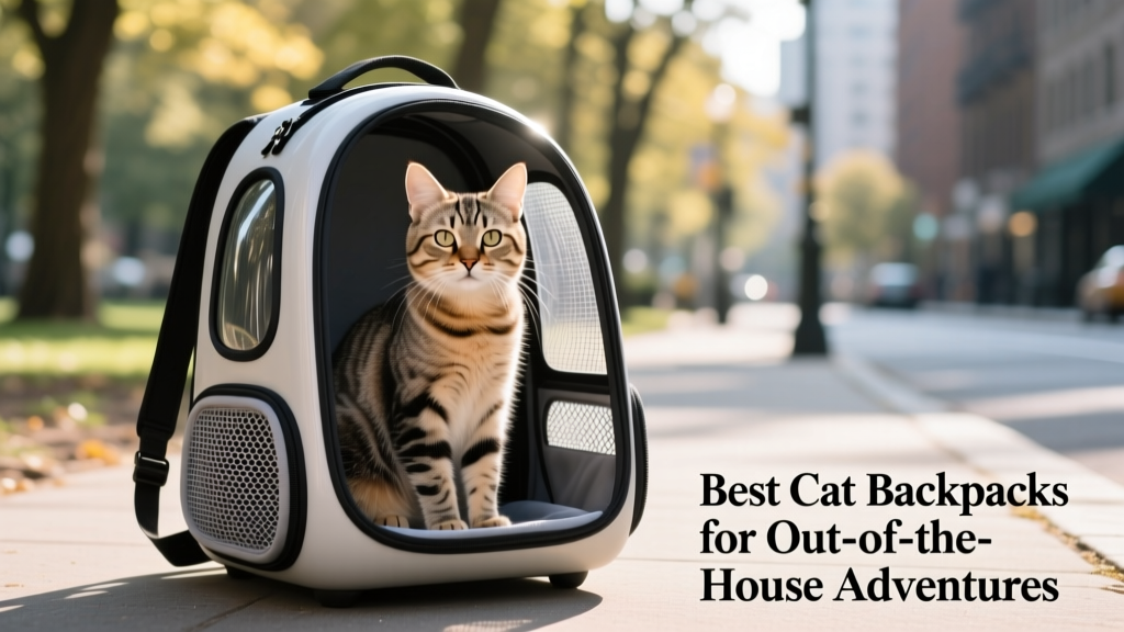 A cat comfortably seated inside a stylish, ventilated backpack carrier with mesh windows
