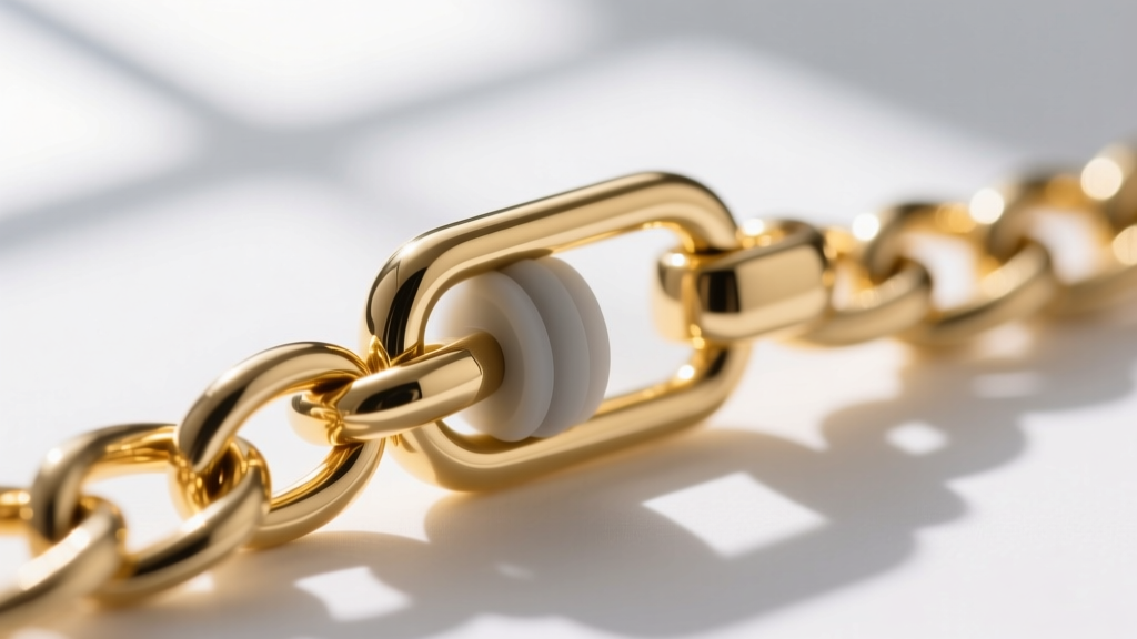 Macro shot of a jewelry clasp featuring a hidden silicone grip stopper on a delicate 14k gold cable chain to prevent sliding.