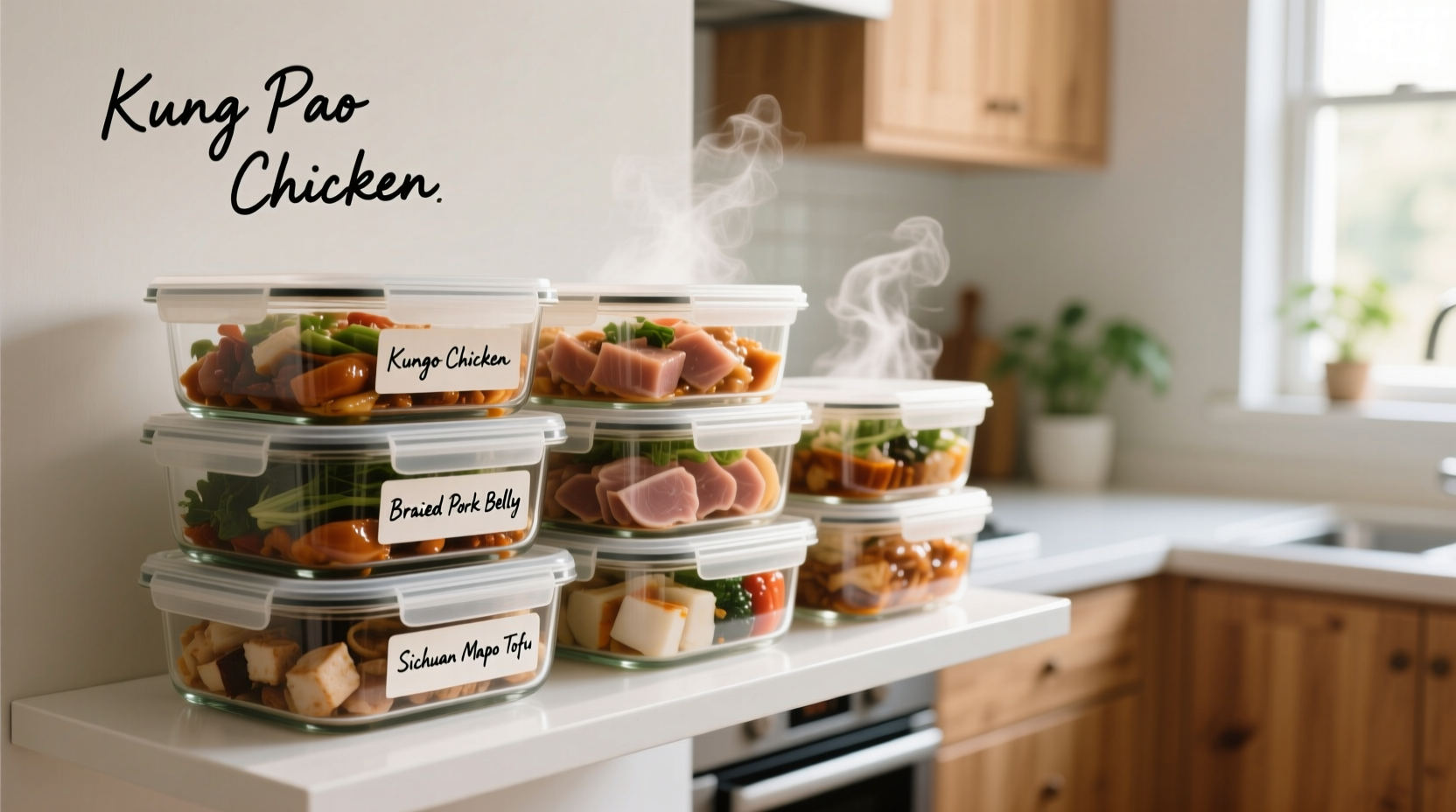 Properly stored Chinese leftovers in glass containers