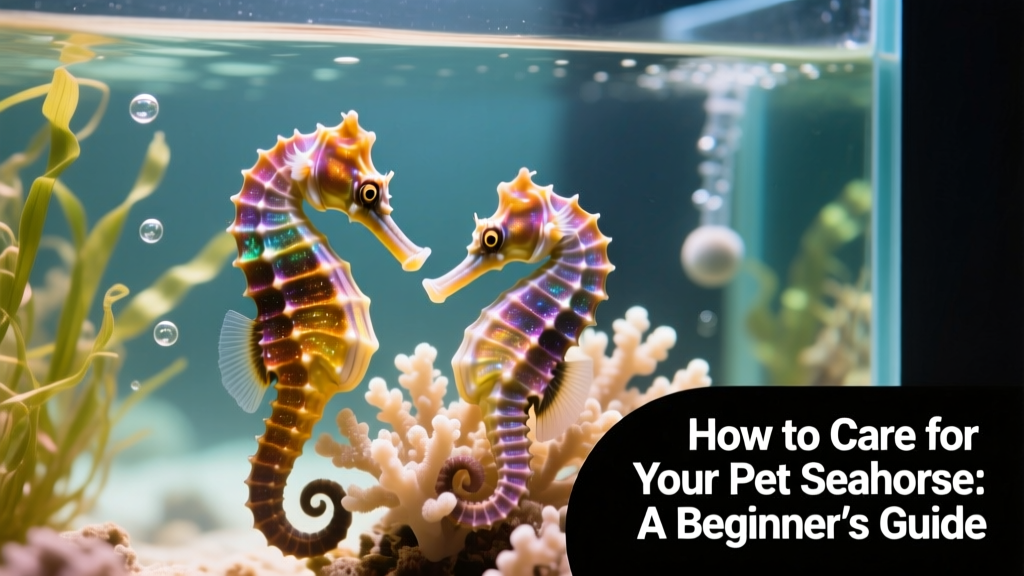 A pair of vibrant seahorses clinging to soft coral and seagrass in a well-maintained saltwater aquarium