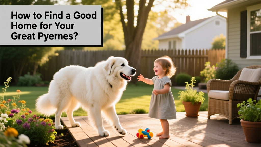 A happy Great Pyrenees playing gently with a child in a sunlit backyard