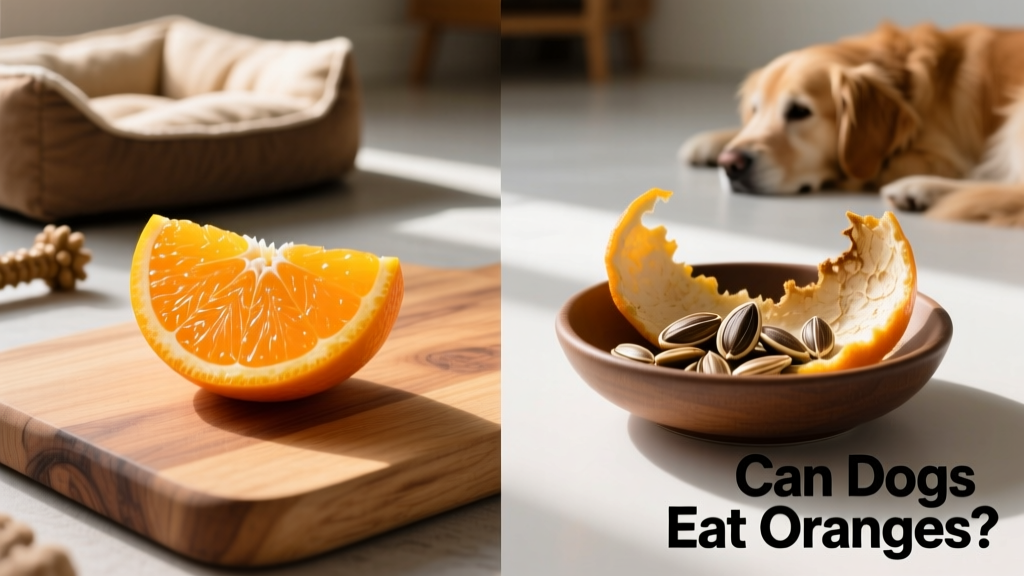 Side-by-side comparison: safe orange flesh (peeled, seeded) vs unsafe parts (peel, seeds, pith)
