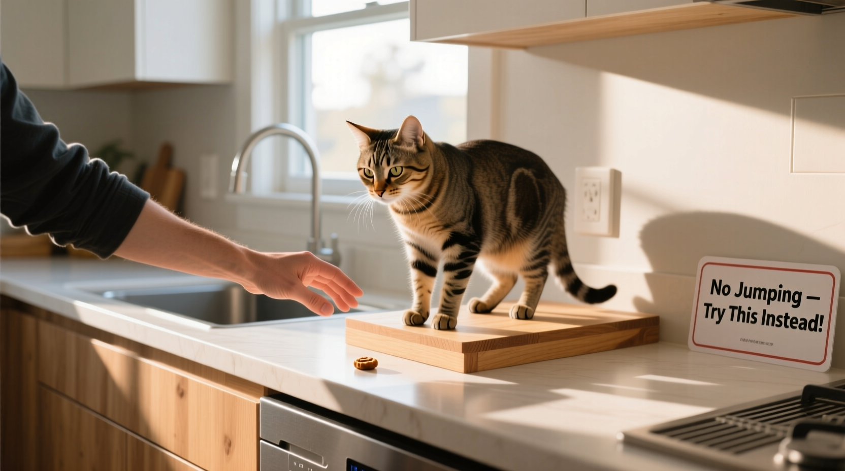 how to train a cat to stop jumping on kitchen counters humanely
