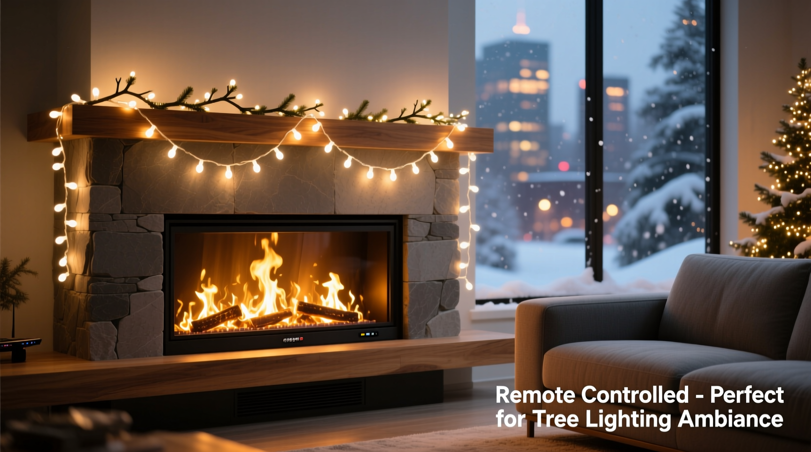remote controlled fireplace inserts that complement your tree lighting