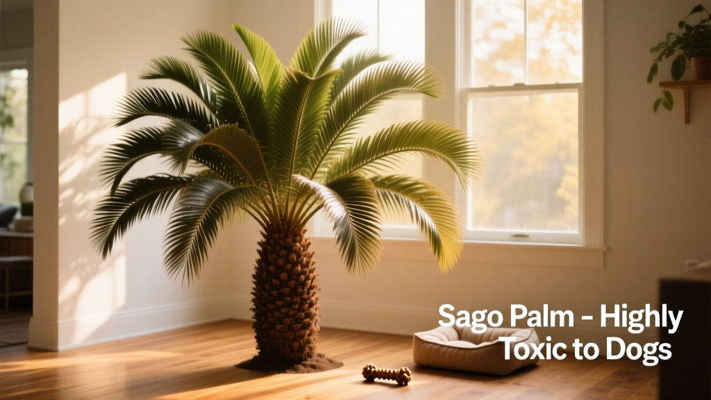 Sago palm with stiff, fern-like fronds in a sunny indoor setting