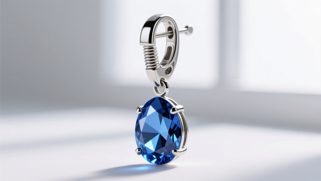 Macro shot of a 20-gauge sterling silver leverback clasp on a Swiss blue topaz drop earring showing the secure locking mechanism