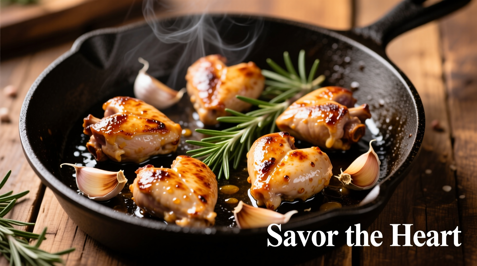 Pan-seared chicken hearts with garlic and rosemary