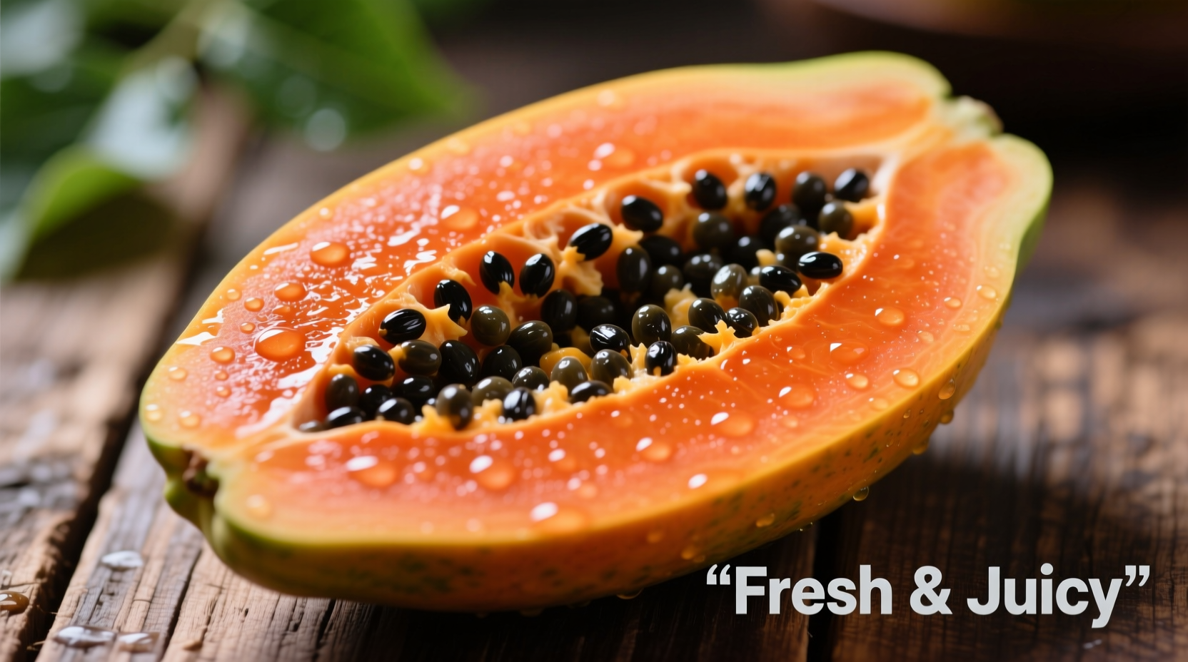 Ripe papaya sliced open showing orange flesh and black seeds